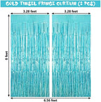 Blue Tinsel Foil Fringe Curtain Backdrop, 3.3 x 8.2 ft Metallic Glitter Curtain Streamers, 2 Pack Light Blue, alternate view