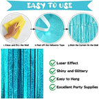 Blue Tinsel Foil Fringe Curtain Backdrop, 3.3 x 8.2 ft Metallic Glitter Curtain Streamers, 2 Pack Light Blue, alternate view