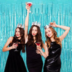 Blue Tinsel Foil Fringe Curtain Backdrop, 3.3 x 8.2 ft Metallic Glitter Curtain Streamers, 2 Pack Light Blue, alternate view
