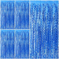 Blue Tinsel Foil Fringe Curtains Wavy Backdrop for Parties Sparkle Metallic Wavy Foil Fringe Backdrop Curtain
