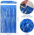 Blue Tinsel Foil Fringe Curtains Wavy Backdrop for Parties Sparkle Metallic Wavy Foil Fringe Backdrop Curtain, alternate view