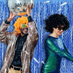 Blue Tinsel Foil Fringe Curtains Wavy Backdrop for Parties Sparkle Metallic Wavy Foil Fringe Backdrop Curtain, alternate view