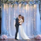Blue Tulle Backdrop Curtains with Lights String for Parites Baby Shower 20×10ft Blue Sheer Backdrop Curtains, alternate view