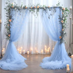 Blue Tulle Backdrop Curtains with Lights String for Parites Baby Shower 20×10ft Blue Sheer Backdrop Curtains, alternate view