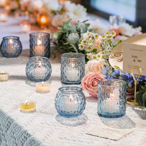 Blue Votive Candle Holder Glass Set of 20 in Blue, alternate view 3