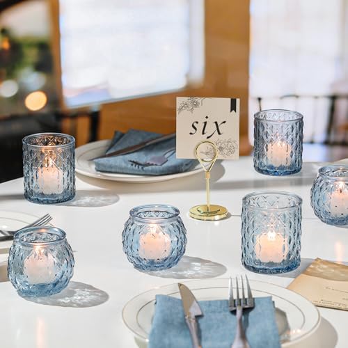 Blue Votive Candle Holder Glass Set of 20 in Blue, alternate view 5
