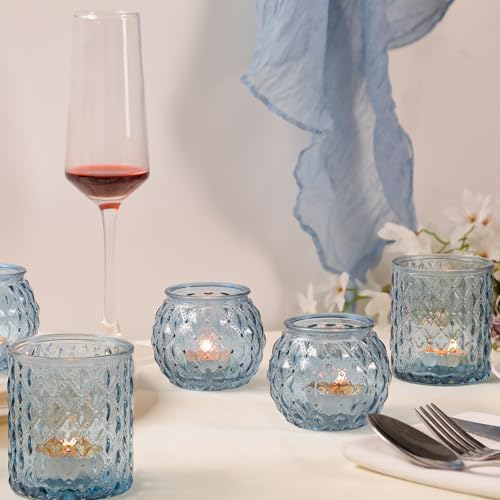 Blue Votive Candle Holders- 10Pcs Glass Tealight Candle Holder in Blue, alternate view 2