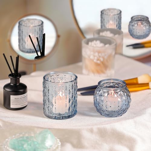 Blue Votive Candle Holders- 10Pcs Glass Tealight Candle Holder in Blue, alternate view 3