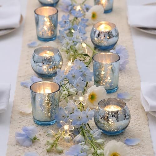 Blue Votive Candle Holders Set of 36 -Mercury Glass Candle Holders for Wedding & Baby Shower Decor - Ideal for, alternate