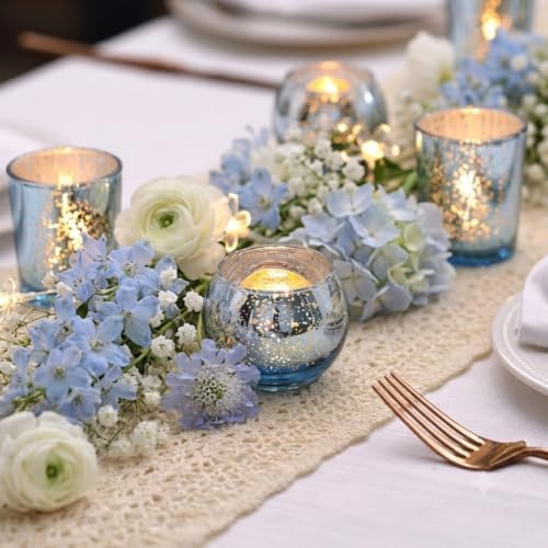 Blue Votive Candle Holders Set of 36 -Mercury Glass Candle Holders for Wedding & Baby Shower Decor - Ideal for, alternate