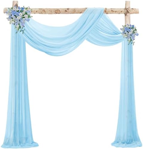 Blue Wedding Arch Draping Fabric Chiffon Fabric, 29in x 18Ft 2 Panels Sheer Chiffon Outdoor Curtain for Wedding