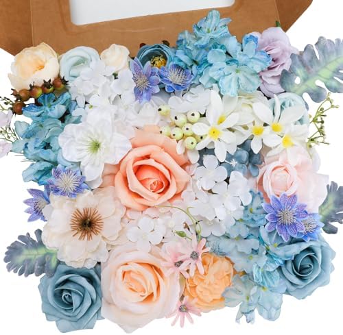 Blue&White Artificial Flowers Combo Box Set for Wedding Bouquets Home Decor in Blue&white