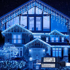 Blue White Christmas Icicle Lights, 300 LED 33FT Curtain Lights