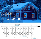 Blue White Christmas Icicle Lights, 300 LED 33FT Curtain Lights, alternate view 2