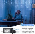 Blue White Christmas Icicle Lights, 300 LED 33FT Curtain Lights, alternate view 3