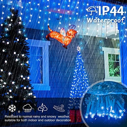 Blue White Christmas Icicle Lights, 300 LED 33FT Curtain Lights, alternate view 4