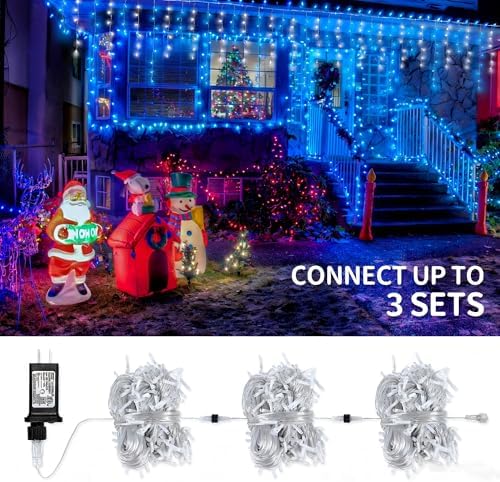 Blue White Christmas Icicle Lights, 300 LED 33FT Curtain Lights, alternate view 5