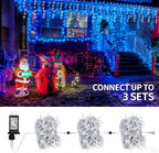 Blue White Christmas Icicle Lights, 300 LED 33FT Curtain Lights, alternate view 5
