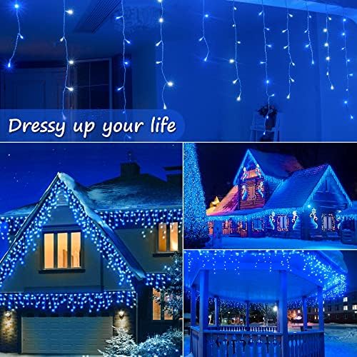 Blue White Christmas Icicle Lights, 300 LED 33FT Curtain Lights, alternate view 6
