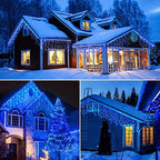 Blue White Christmas Icicle Lights, 300 LED 33FT Curtain Lights, alternate view 7