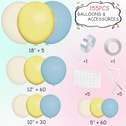 Blue Yellow White Balloon Garland Arch Kit, 155Pcs Latex Balloons Different Size 18 12 10 5 inch for Birthday, alternate view