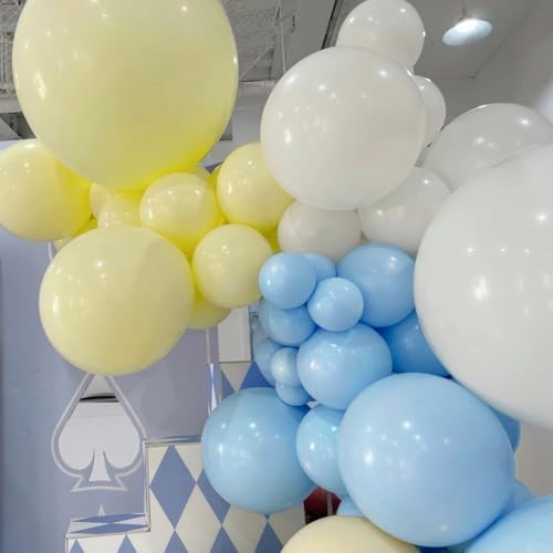 Blue Yellow White Balloon Garland Arch Kit, 155Pcs Latex Balloons Different Size 18 12 10 5 inch for Birthday, alternate view