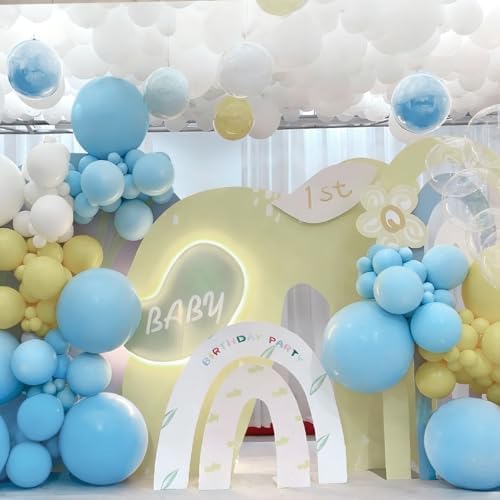 Blue Yellow White Balloon Garland Arch Kit, 155Pcs Latex Balloons Different Size 18 12 10 5 inch for Birthday, alternate view