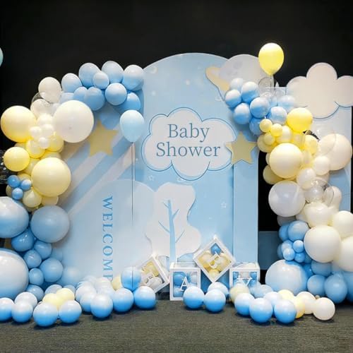 Blue Yellow White Balloon Garland Arch Kit, 155Pcs Latex Balloons Different Size 18 12 10 5 inch for Birthday, alternate view
