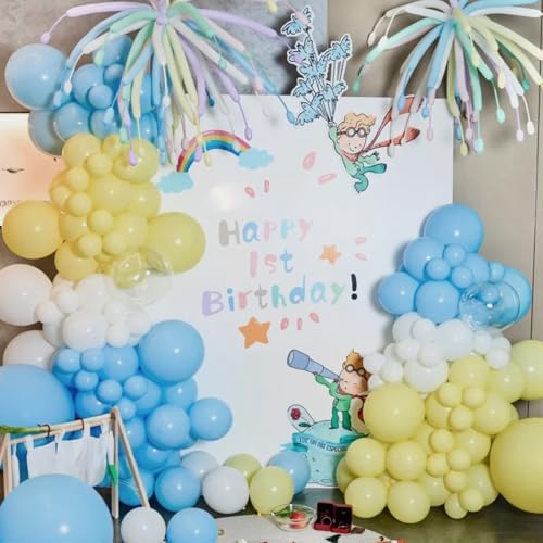 Blue Yellow White Balloon Garland Arch Kit, 155Pcs Latex Balloons Different Size 18 12 10 5 inch for Birthday, alternate view