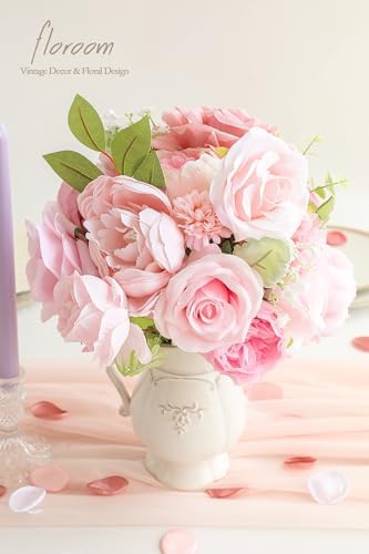 Blush Artificial Flowers Fake Roses Peonies Dahlia and Greenery Combo Box Set for DIY Pink Wedding Bouquets, alternate view 2