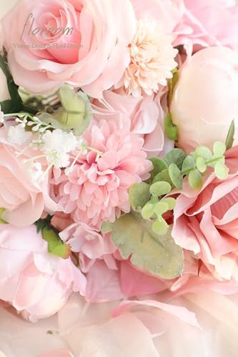 Blush Artificial Flowers Fake Roses Peonies Dahlia and Greenery Combo Box Set for DIY Pink Wedding Bouquets, alternate view 4