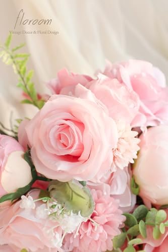 Blush Artificial Flowers Fake Roses Peonies Dahlia and Greenery Combo Box Set for DIY Pink Wedding Bouquets, alternate view 5