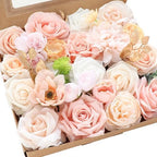 Blush Peach Pink Artificial Flowers Cream Fake Roses Peonies and Greenery Combo Box Set for DIY Wedding Bouquets