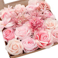 Blush Pink Artificial Flowers Fake Roses Peonies Dahlias and Greenery Combo Box Set for DIY Wedding Bouquets