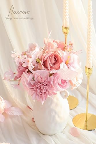 Blush Pink Artificial Flowers Fake Roses Peonies Dahlias and Greenery Combo Box Set for DIY Wedding Bouquets, alternate view