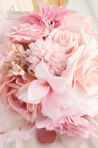 Blush Pink Artificial Flowers Fake Roses Peonies Dahlias and Greenery Combo Box Set for DIY Wedding Bouquets, alternate view