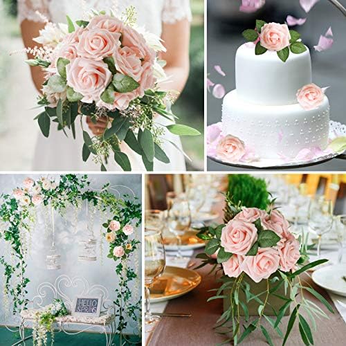 Blush Pink Rose 50pcs Real Looking Artificial Flowers w/Stem in Blush Pink, alternate view 4
