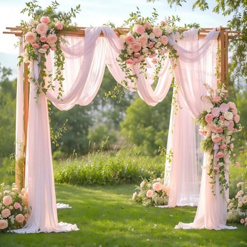 Blush Pink Wedding Arch Draping Fabric 28" x19FT Sheer Curtain Drapes in 28" width x 19Ft length(2 Panels) in
