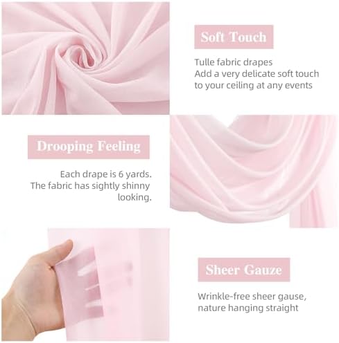 Blush Pink Wedding Arch Draping Fabric 28" x19FT Sheer Curtain Drapes in 28" width x 19Ft length(2 Panels) in, alternate view