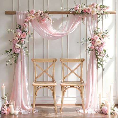 Blush Pink Wedding Arch Draping Fabric 28" x19FT Sheer Curtain Drapes in 28" width x 19Ft length(2 Panels) in, alternate view