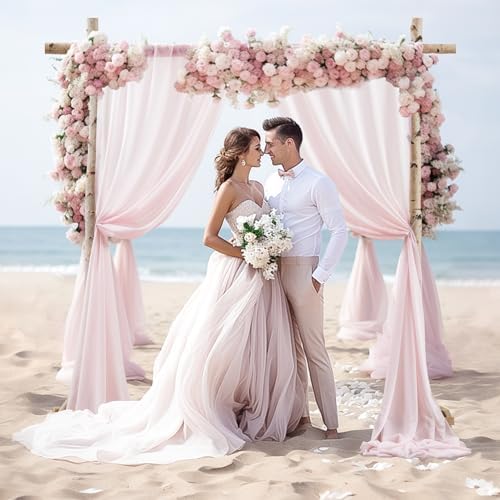 Blush Pink Wedding Arch Draping Fabric 28" x19FT Sheer Curtain Drapes in 28" width x 19Ft length(2 Panels) in, alternate view