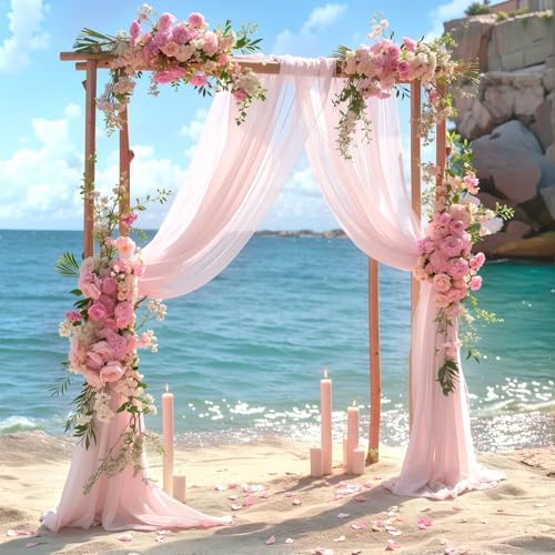 Blush Pink Wedding Arch Draping Fabric 28" x19FT Sheer Curtain Drapes in 28" width x 19Ft length(2 Panels) in, alternate view