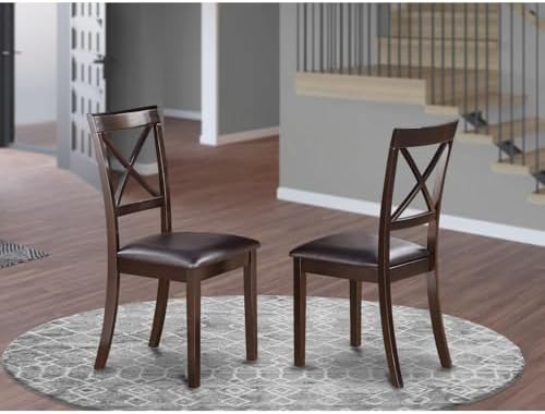 BOC-CAP-LC Boston Dining Chairs - Faux Leather Upholstered Solid Wood Chairs, Set of 2, Cappuccino in Boc-cap-lc, alternate