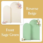 Boho Arch Backdrop Cover Set of 2 - 7.2FT & 6FT Wedding Arch Covers - Double-Color Sage Green & Beige - Spandex, alternate