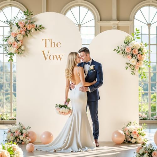 Boho Arch Backdrop Cover Set of 2 - 7.2FT & 6FT Wedding Arch Covers - Double-Color Sage Green & Beige - Spandex, alternate