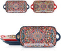 Boho Ceramic Serving Platters with Handles Set of 2, 12.59 Inch Large Serving Dishes for Entertaining, Colorful