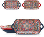 Boho Ceramic Serving Platters with Handles Set of 2, 12.59 Inch Large Serving Dishes for Entertaining, Colorful