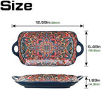 Boho Ceramic Serving Platters with Handles Set of 2, 12.59 Inch Large Serving Dishes for Entertaining, Colorful, alternate