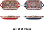Boho Ceramic Serving Platters with Handles Set of 2, 12.59 Inch Large Serving Dishes for Entertaining, Colorful, alternate