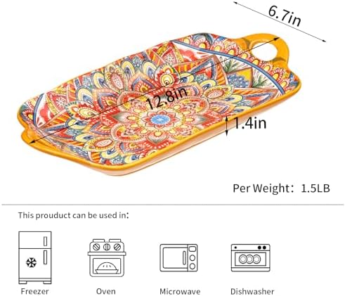 Boho Ceramic Serving Platters with Handles Set of 4, 12Inch Large Serving Dishes for Entertaining, Colorful Cute, alternate